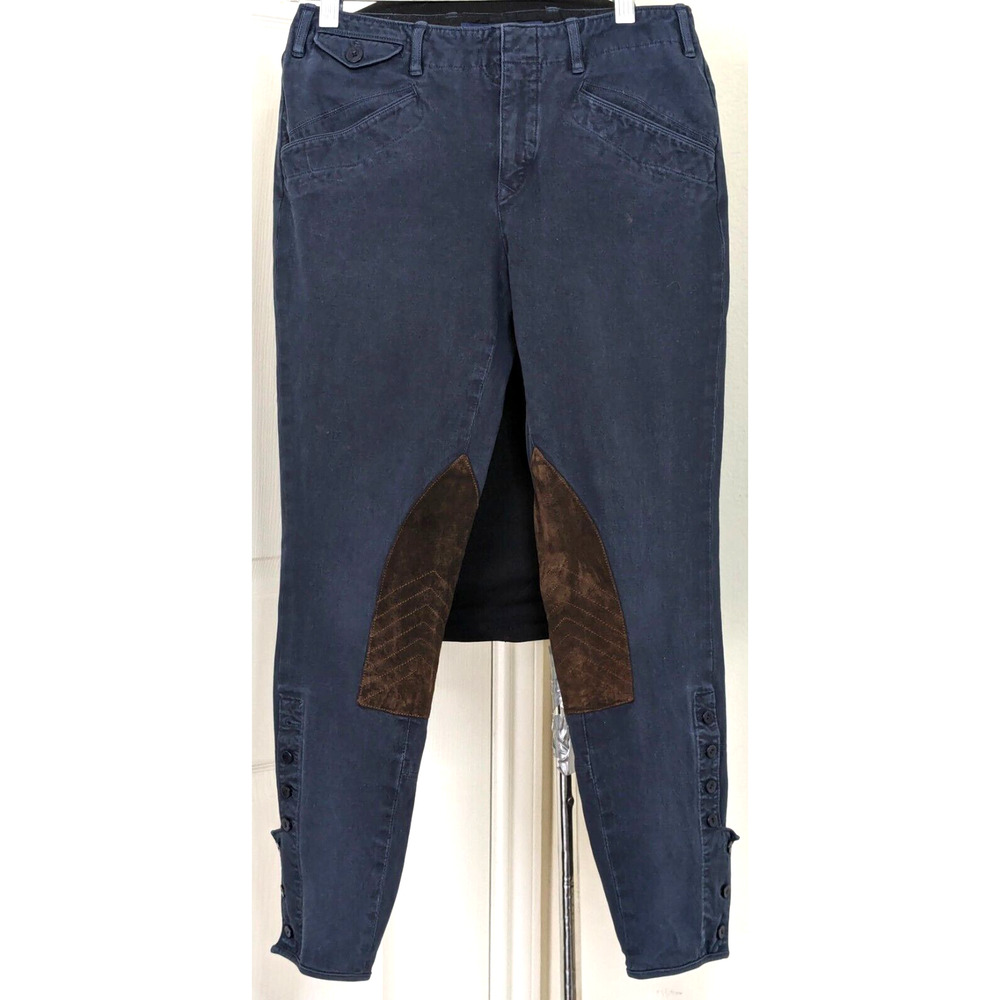Ralph Lauren Pants Womens 8 Blue Breeches Equestrian Sport Riding Suede Patches